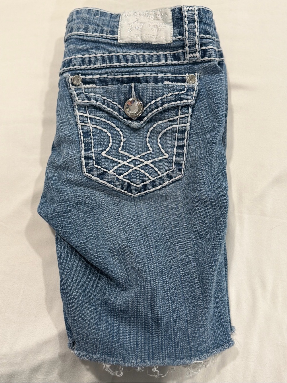 Women's Light Blue Denim Shorts with Decorative Back Pocket - Picture 1 of 3
